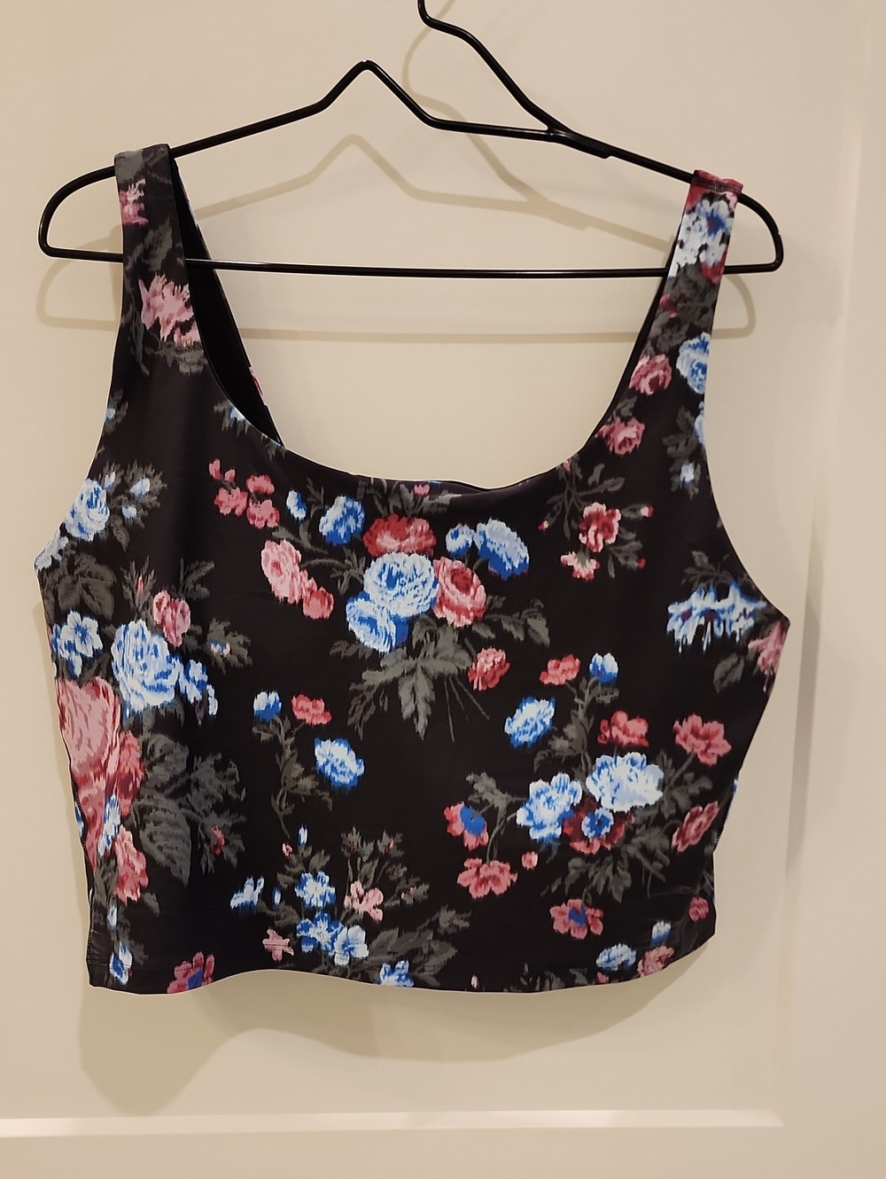 Old Navy Black Floral Square-Neck Sports Bra Light Support - Blue & Pink Flowers